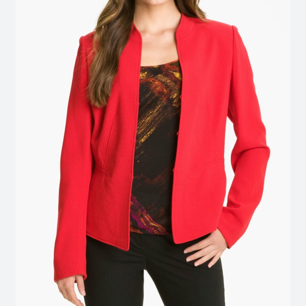 Lafayette 148 New York Macie Wool Blazer Red Peplum Hook & Eye Career-10